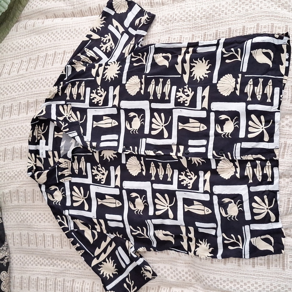 Men's Black & Cream Short-Sleeve Hawaiian Shirt